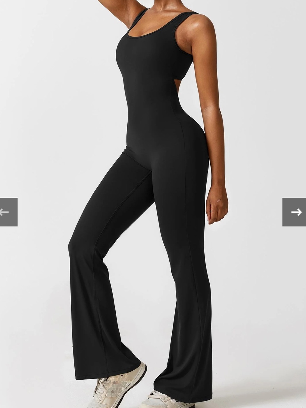 Black V Cutout Ruched Flare leg Jumpsuit Size M - Picture 11 of 13